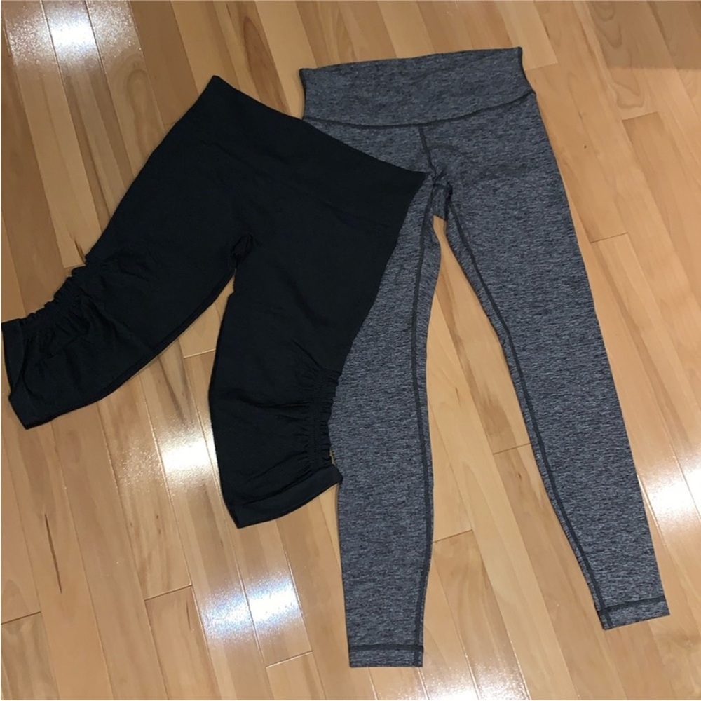 Lululemon Wunder Under Black & Grey Legging & Black Awakenings Crop - size 8